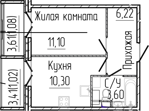 Планировка — SERTOLOVO PARK, 1-комн., 31 м²