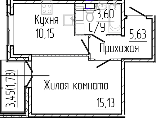 Планировка — SERTOLOVO PARK, 1-комн., 35 м²