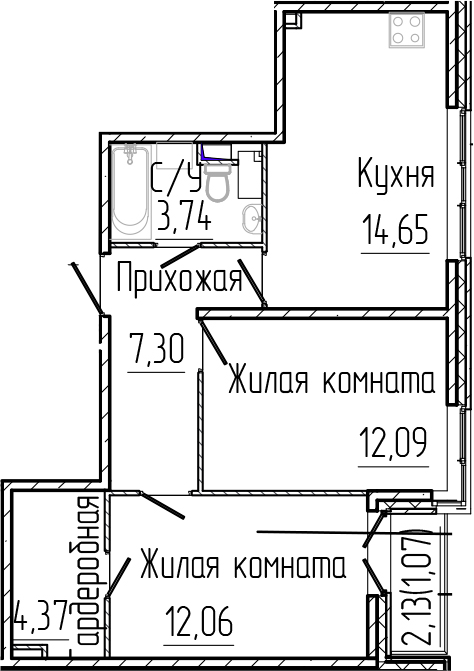 Планировка — SERTOLOVO PARK, 2-комн., 54 м²