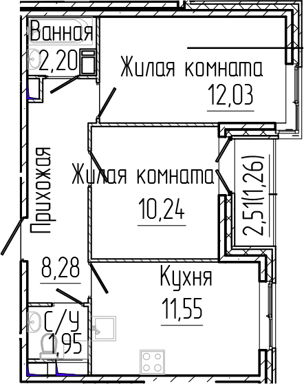 Планировка — SERTOLOVO PARK, 2-комн., 46 м²