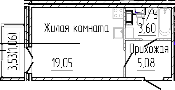 Планировка — SERTOLOVO PARK, Студия, 28 м²