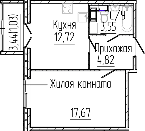Планировка — SERTOLOVO PARK, 1-комн., 39 м²