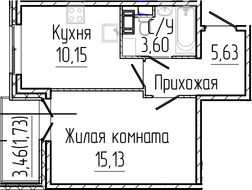 Планировка — SERTOLOVO PARK, 1-комн., 35 м²