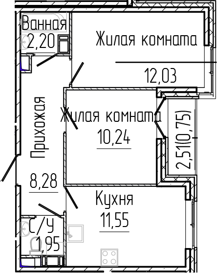 Планировка — SERTOLOVO PARK, 2-комн., 46 м²