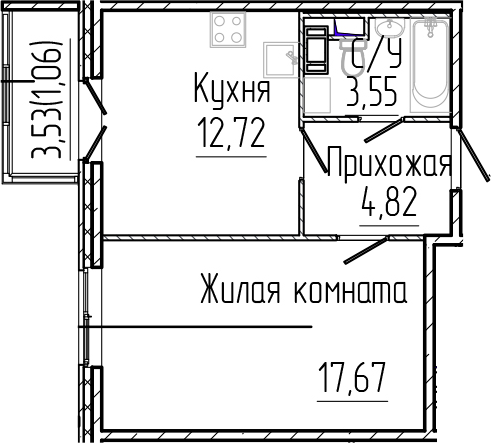 Планировка — SERTOLOVO PARK, 1-комн., 39 м²