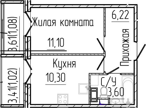 Планировка — SERTOLOVO PARK, 1-комн., 31 м²