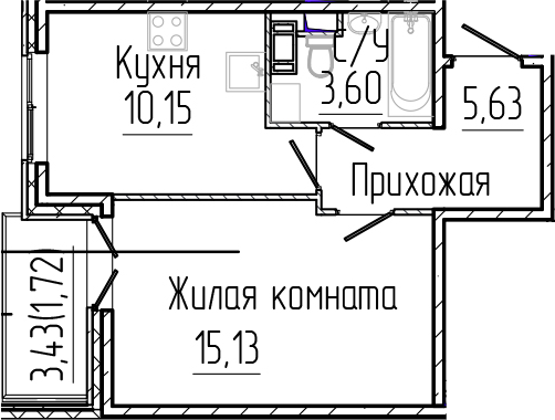 Планировка — SERTOLOVO PARK, 1-комн., 35 м²