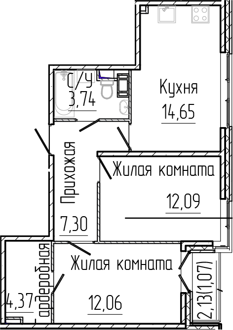 Планировка — SERTOLOVO PARK, 2-комн., 54 м²