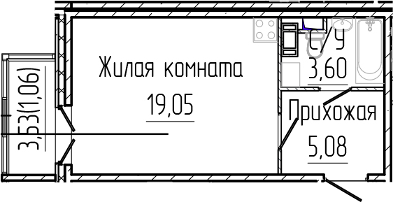 Планировка — SERTOLOVO PARK, Студия, 28 м²