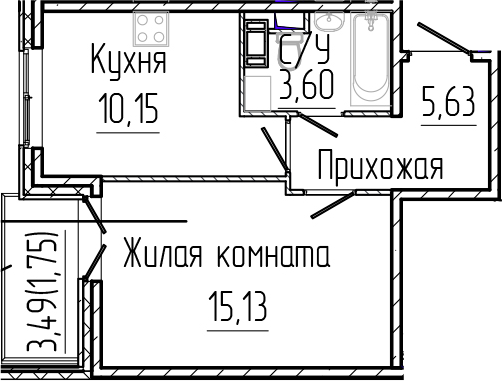 Планировка — SERTOLOVO PARK, 1-комн., 35 м²