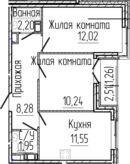 Планировка — SERTOLOVO PARK, 2-комн., 46 м²