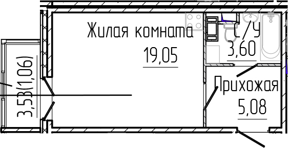 Планировка — SERTOLOVO PARK, Студия, 28 м²