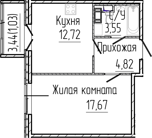 Планировка — SERTOLOVO PARK, 1-комн., 39 м²