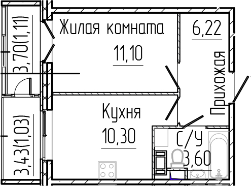 Планировка — SERTOLOVO PARK, 1-комн., 31 м²