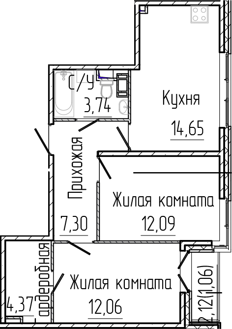 Планировка — SERTOLOVO PARK, 2-комн., 54 м²