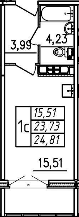 Планировка — Меридиан. Шушары, Студия, 24 м²