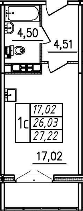 Планировка — Меридиан. Шушары, Студия, 26 м²
