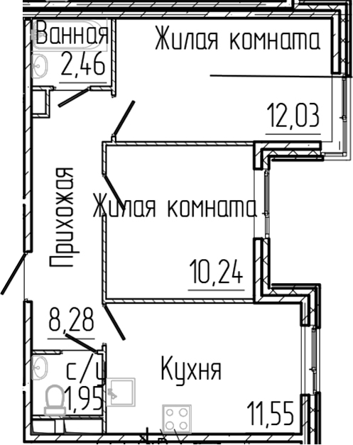 Планировка — SERTOLOVO PARK, 2-комн., 47 м²