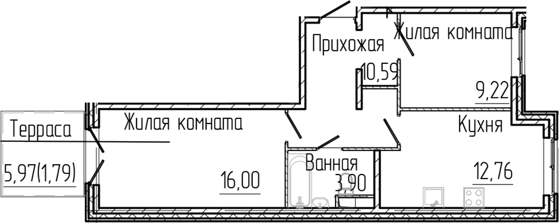 Планировка — SERTOLOVO PARK, 2-комн., 52 м²