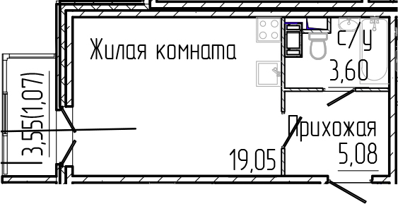 Планировка — SERTOLOVO PARK, Студия, 28 м²