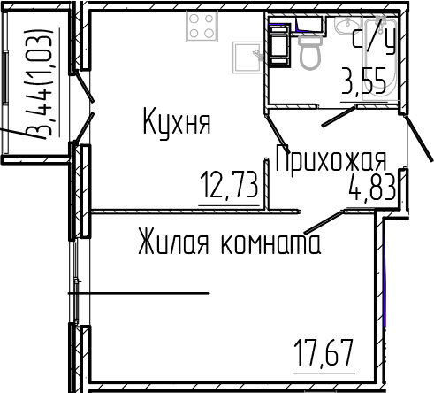 Планировка — SERTOLOVO PARK, 1-комн., 39 м²