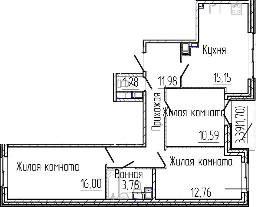 Планировка — SERTOLOVO PARK, 4-комн., 72 м²