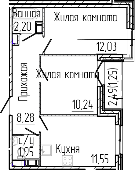 Планировка — SERTOLOVO PARK, 2-комн., 46 м²