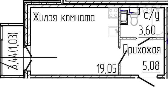 Планировка — SERTOLOVO PARK, Студия, 28 м²
