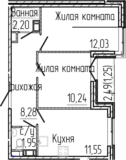 Планировка — SERTOLOVO PARK, 2-комн., 46 м²