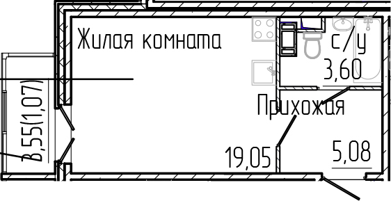 Планировка — SERTOLOVO PARK, Студия, 28 м²