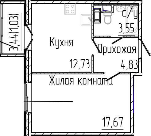 Планировка — SERTOLOVO PARK, 1-комн., 39 м²