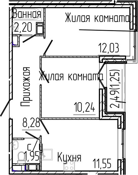 Планировка — SERTOLOVO PARK, 2-комн., 46 м²
