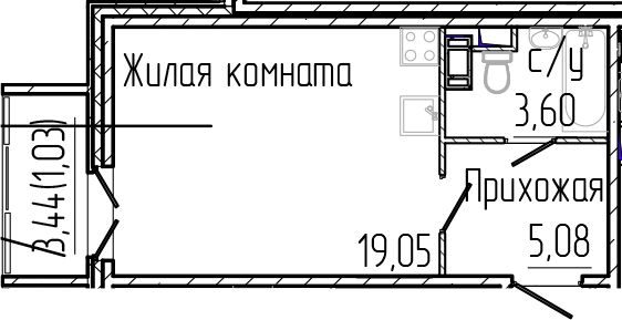 Планировка — SERTOLOVO PARK, Студия, 28 м²