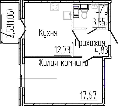 Планировка — SERTOLOVO PARK, 1-комн., 39 м²