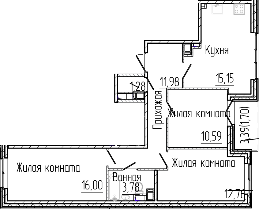 Планировка — SERTOLOVO PARK, 4-комн., 72 м²