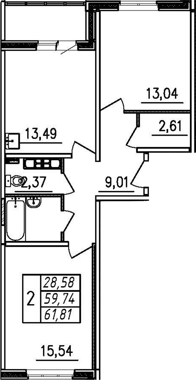 Планировка — Меридиан. Шушары, 2-комн., 60 м²