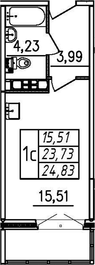 Планировка — Меридиан. Шушары, Студия, 24 м²
