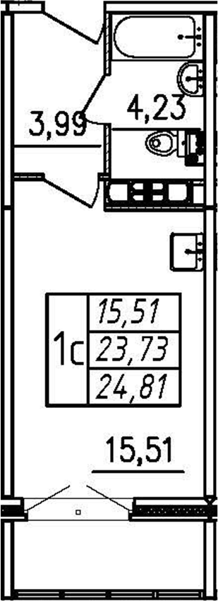 Планировка — Меридиан. Шушары, Студия, 24 м²