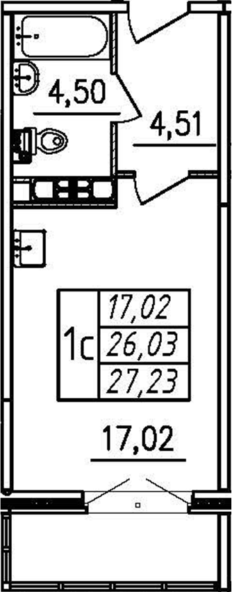 Планировка — Меридиан. Шушары, Студия, 26 м²