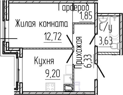 Планировка — SERTOLOVO PARK, 1-комн., 34 м²