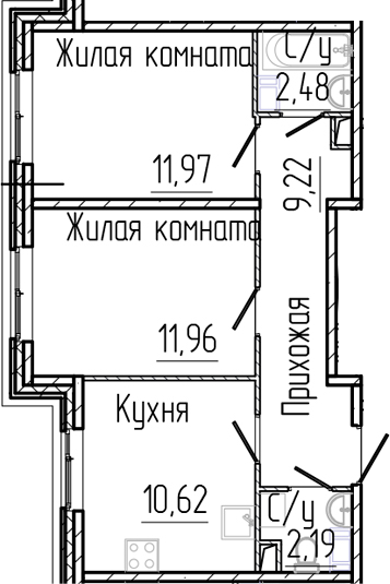 Планировка — SERTOLOVO PARK, 2-комн., 48 м²
