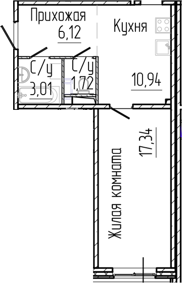 Планировка — SERTOLOVO PARK, 1-комн., 39 м²