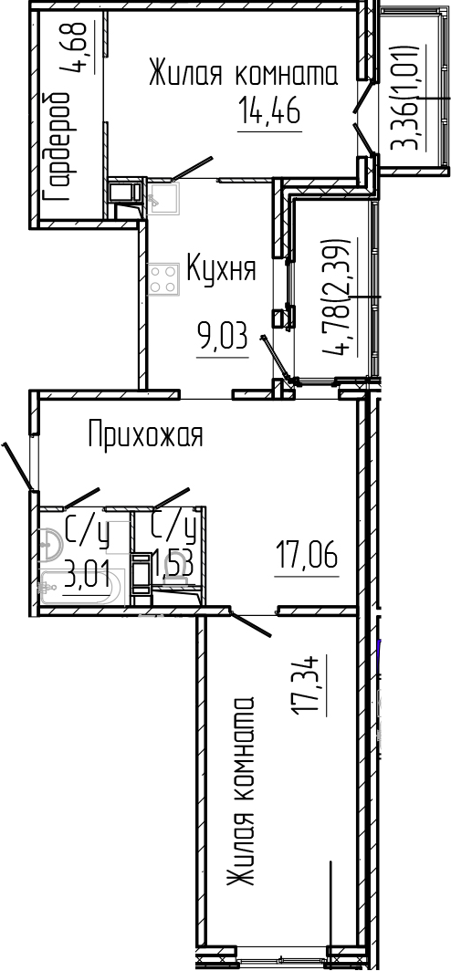 Планировка — SERTOLOVO PARK, 2-комн., 67 м²