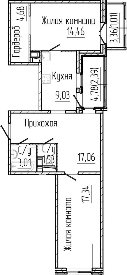 Планировка — SERTOLOVO PARK, 2-комн., 67 м²