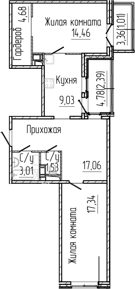 Планировка — SERTOLOVO PARK, 2-комн., 67 м²