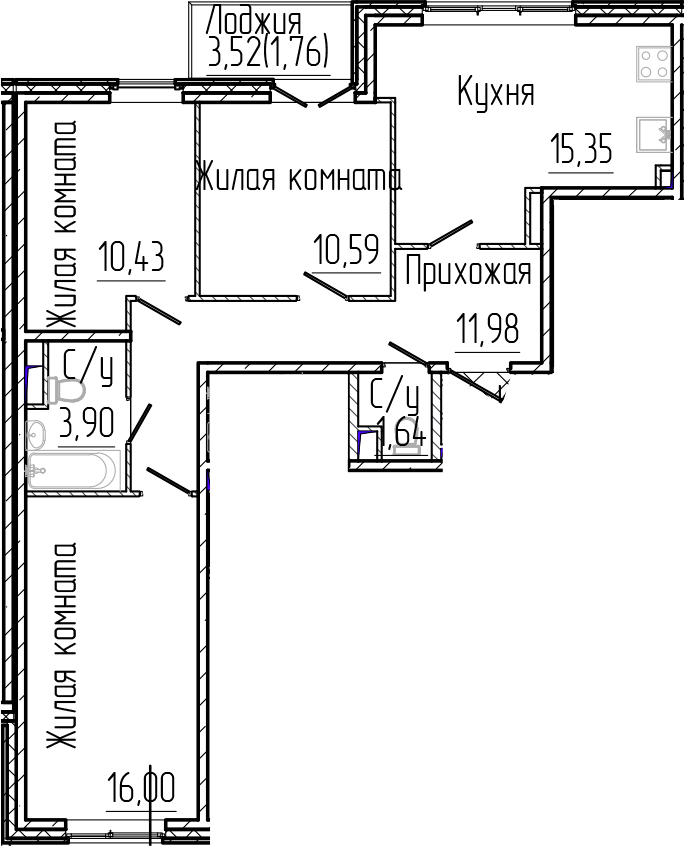 Планировка — SERTOLOVO PARK, 4-комн., 70 м²