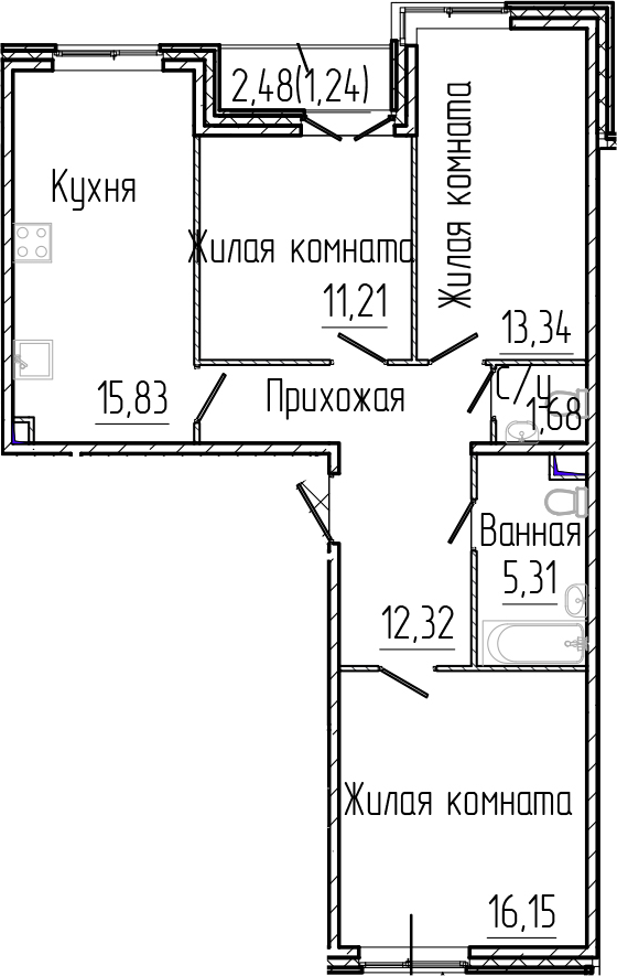 Планировка — SERTOLOVO PARK, 4-комн., 76 м²