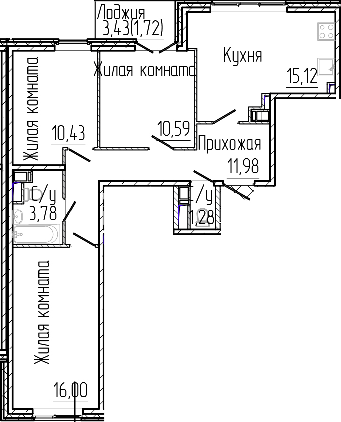 Планировка — SERTOLOVO PARK, 4-комн., 69 м²