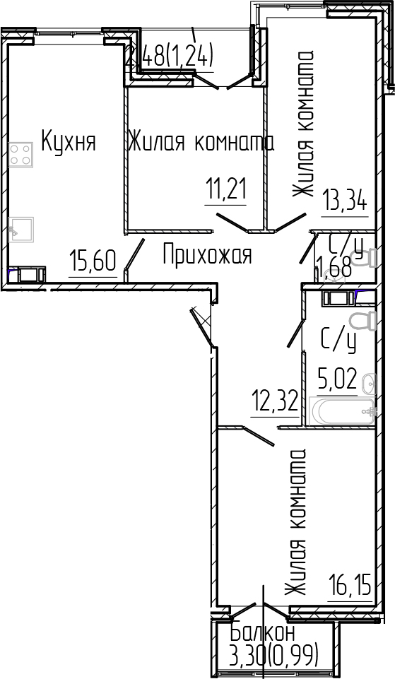 Планировка — SERTOLOVO PARK, 4-комн., 75 м²