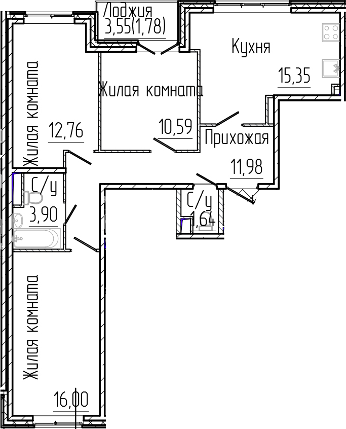 Планировка — SERTOLOVO PARK, 4-комн., 72 м²